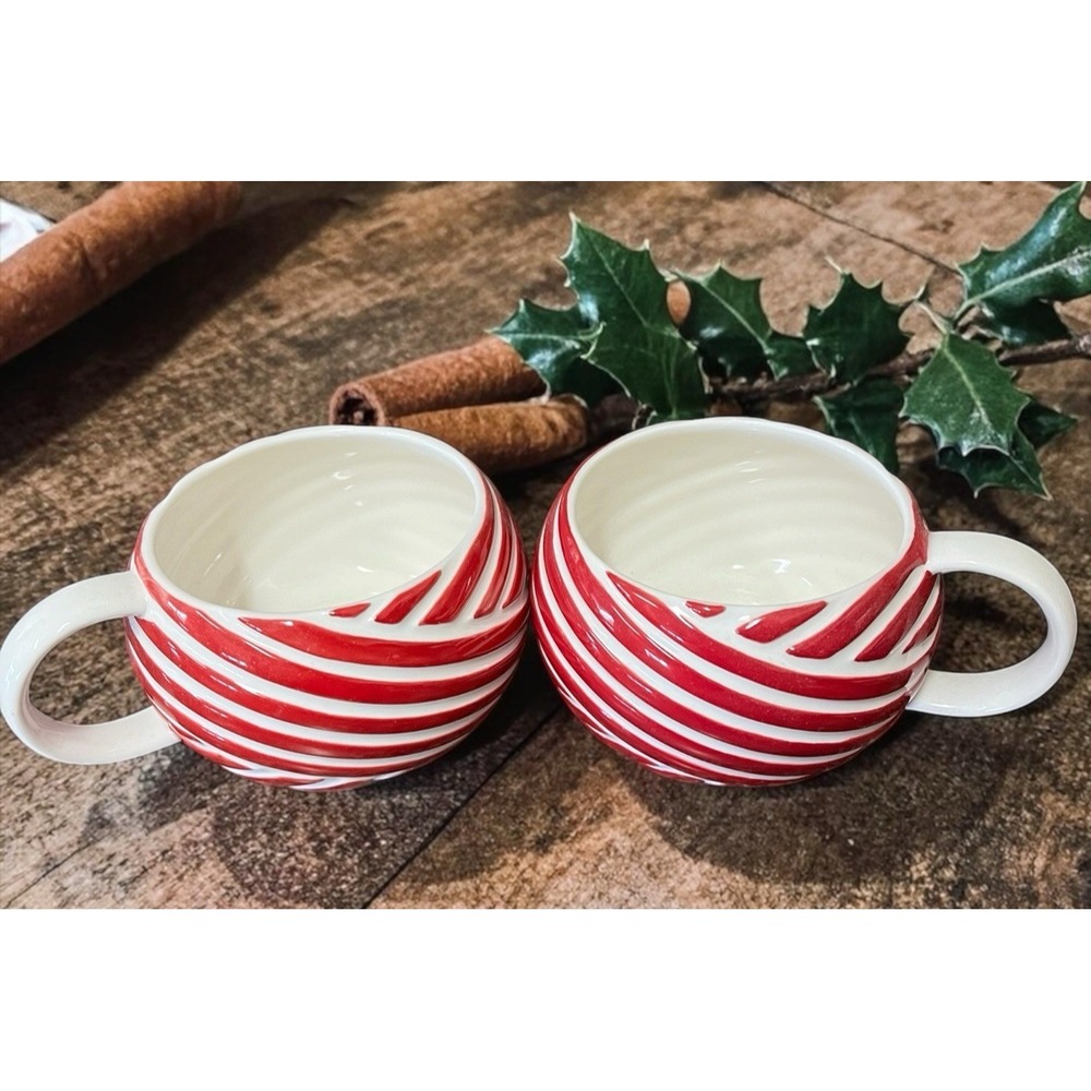 2 Starbucks 2013 Christmas Red White Striped Peppermint Candy 12 oz‎ Mug Cup
